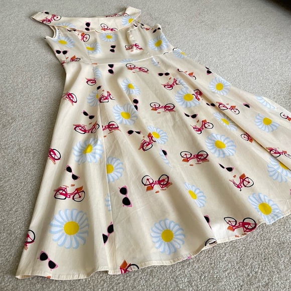 Hearts & Roses Bicycles Sunglasses Daisies Retro Swing Sleeveless Midi Dress 12 - Picture 8 of 11